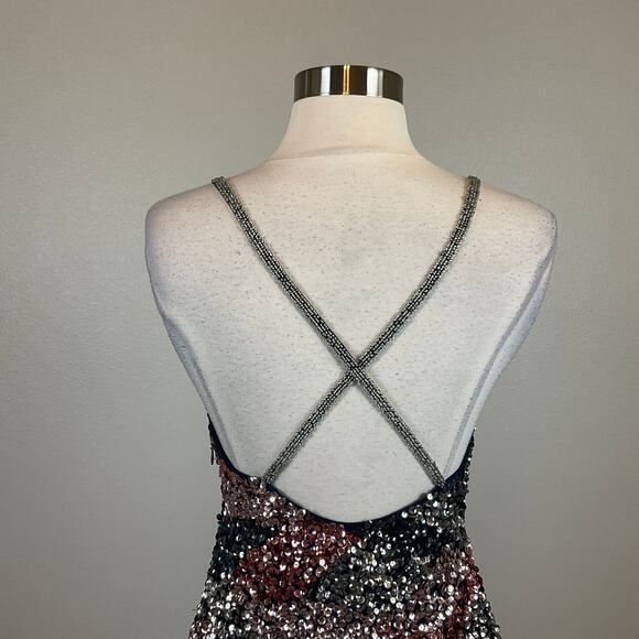 Aidan Mattox Sequin Backless Mini Sheath Cocktail Dress Blue Multi Color Size 6 - Picture 6 of 11